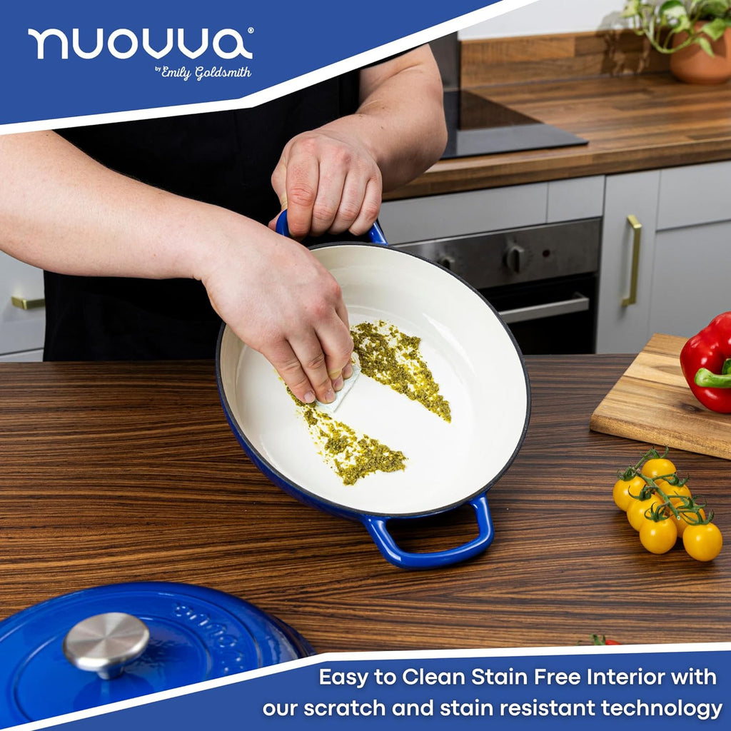 Shallow Cast Iron Dutch Oven Casserole Pot - 2.2L - 26cm, (Multiple Colours) by Nuovva