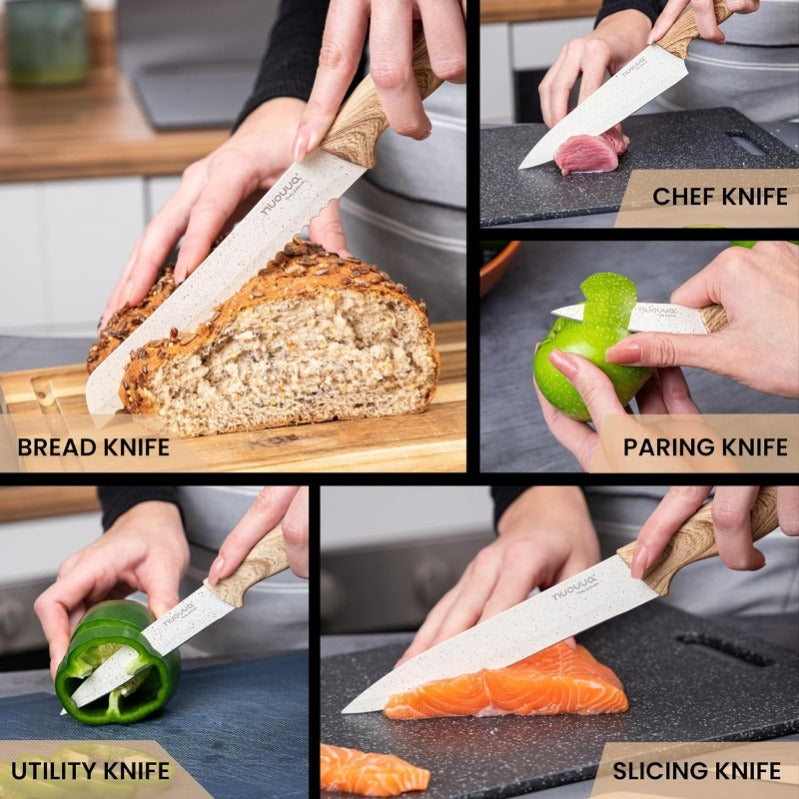 Cream Granite Non-Stick Kitchen Knife Set 5pcs, by Nuovva