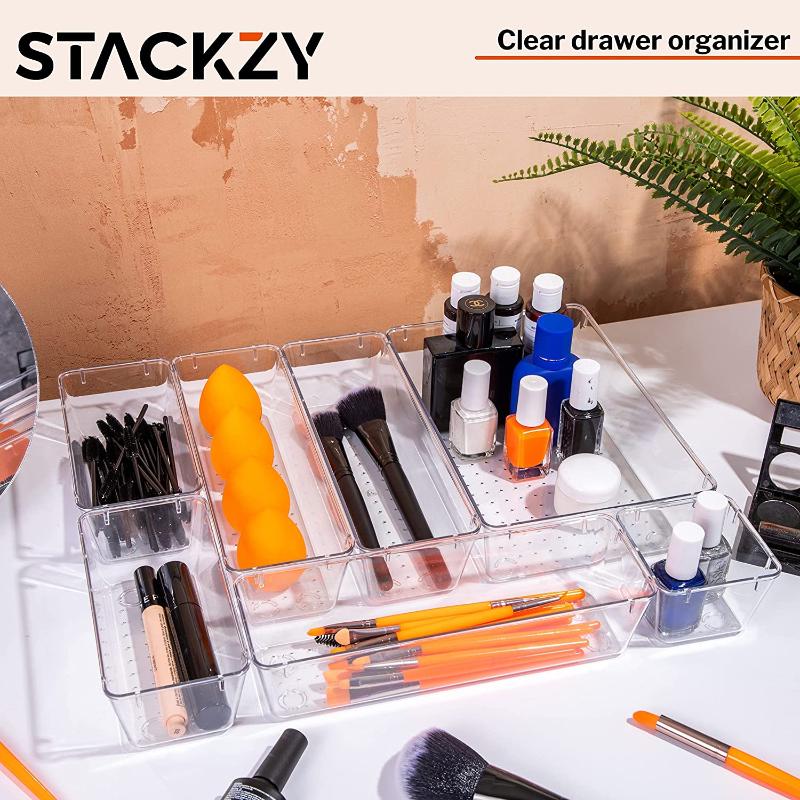 Clear Drawer Organiser Set (Multiple Quantities)  12, 16, 21 & 25 pcs, by Stackzy