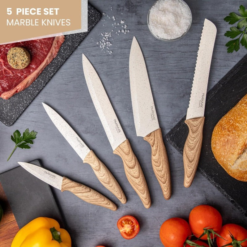 Cream Granite Non-Stick Kitchen Knife Set 5pcs, by Nuovva