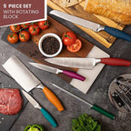 MultiColour Kitchen Knife Set with Rotating Block 7-Piece Set, by Nuovva
