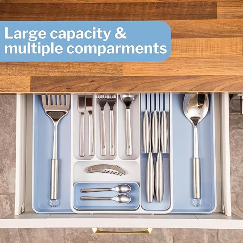 Sky Blue Expandable Cutlery Drawer Organiser Divider, by Nuovva