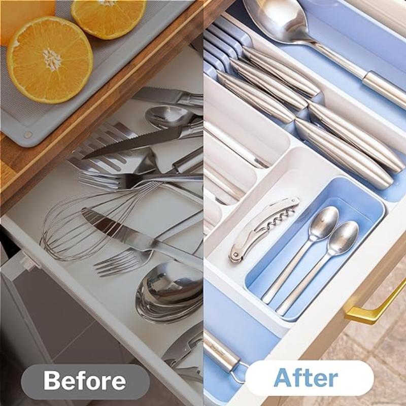 Sky Blue Expandable Cutlery Drawer Organiser Divider, by Nuovva