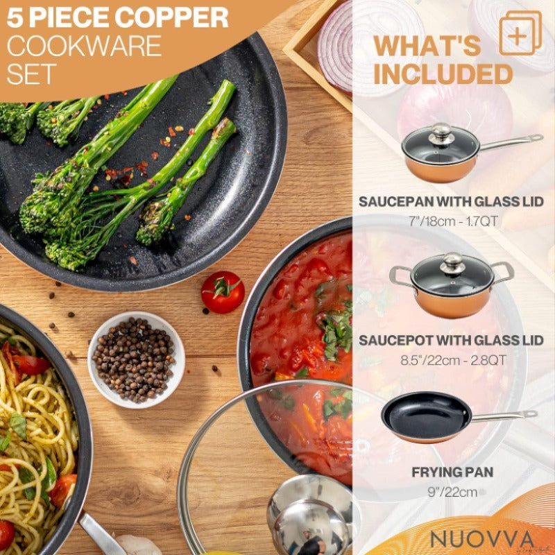 Kitchen Cookware Set of 5, 8, 15 & 35pcs with Lids - Multiple Colours