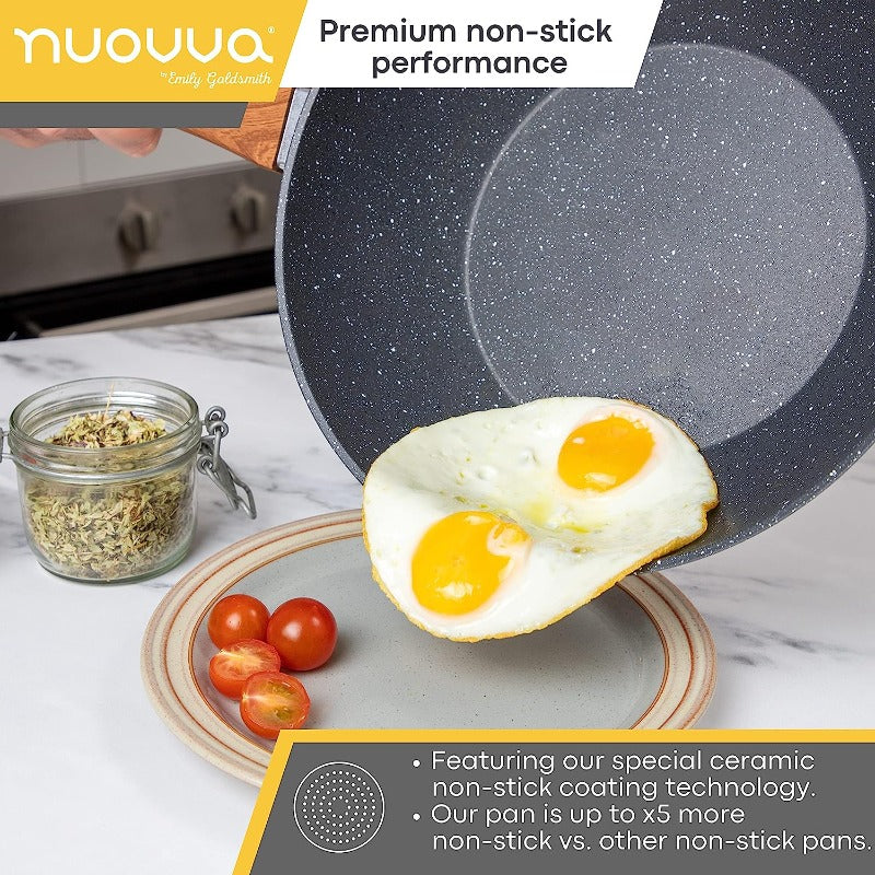 Induction Non-Stick Wok Pan – Deep Stir Fry Pan With Lid - 28cm, by Nuovva