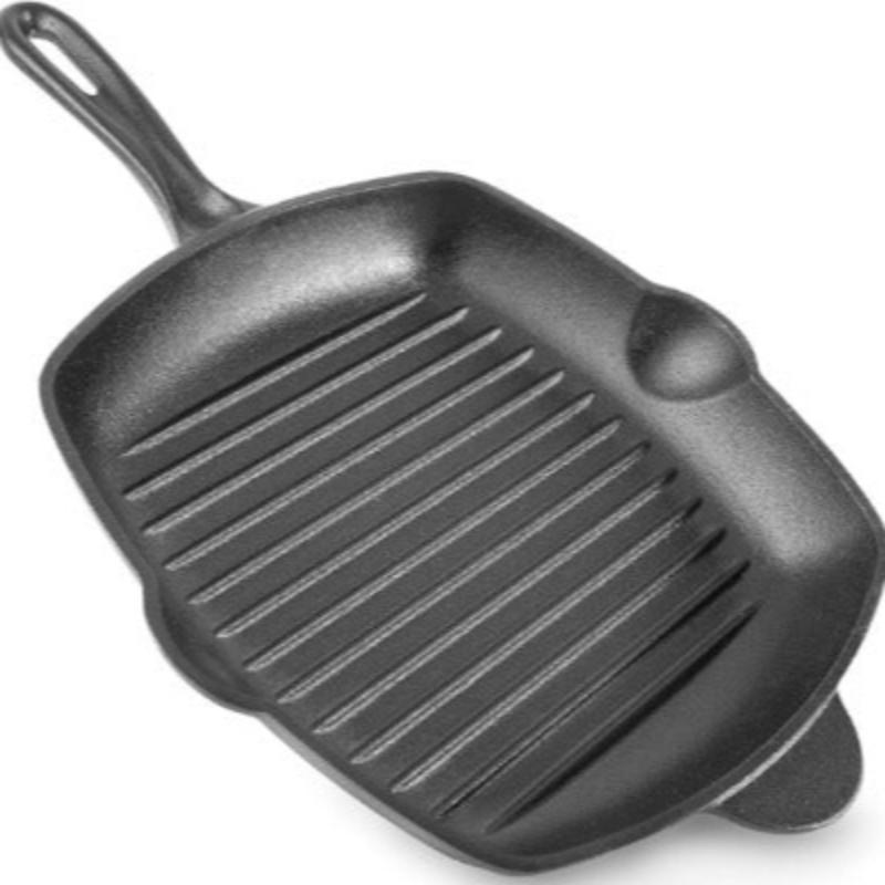 Black Pre-Seasoned Cast Iron Square Enamelled Grill Pan - 26cm, by Nuovva