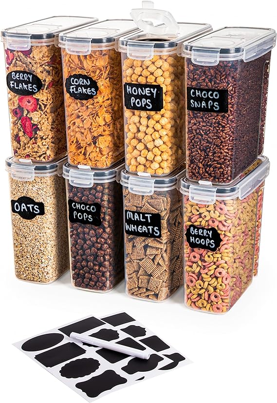 Airtight BPA-Free Cereal Food Storage Containers – 2.5L (Sets of 2,3,4,6 & 8) by Nuovva