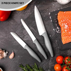 Grey Kitchen Knife Set, Stainless Steel Non-Stick Blades - 3 pieces, by Nuovva