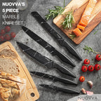 Black Marble-Effect Granite Non-Stick Kitchen Knife Set 5pcs, by Nuovva