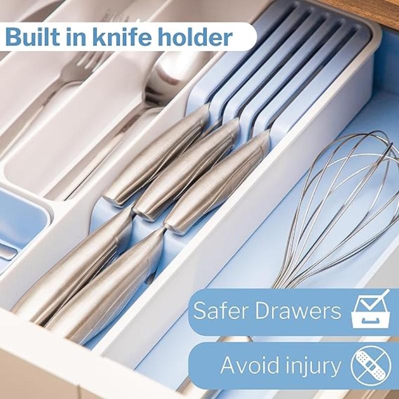 Sky Blue Expandable Cutlery Drawer Organiser Divider, by Nuovva