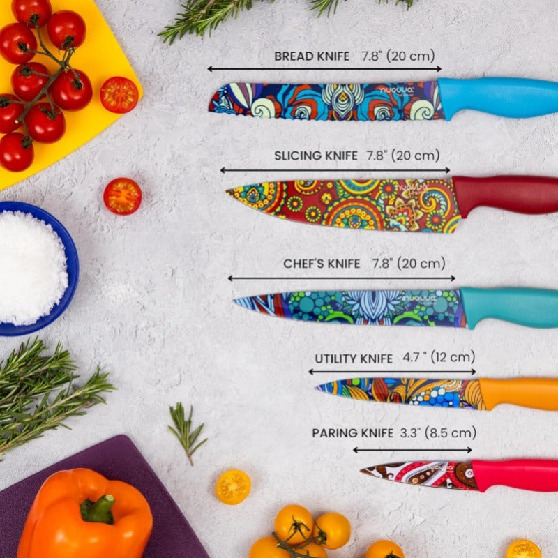 Granite Non-Stick Kitchen Knife Set 5pcs - Multiple Colours, by Nuovva