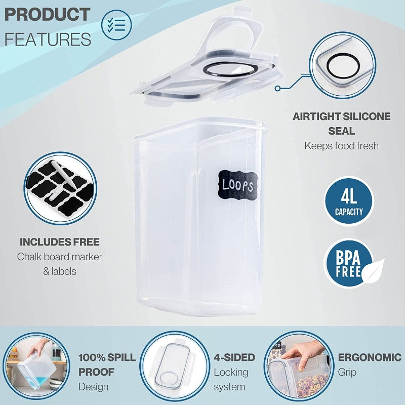 Cereal Storage Containers For Pantries Airtight BPA-Free 4L - 2pcs, by Nuovva