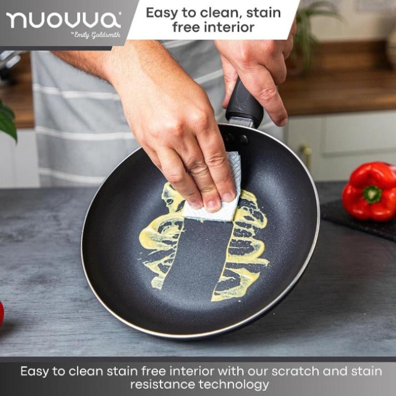 Black Frying Pan Set for Induction, Gas & Electric Hob (3 Piece) by Nuovva