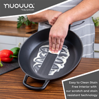 Black Shallow Cast Iron Casserole Dish with Lid - 32cm - 3.5L, by Nuovva