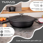 Black Aluminium Shallow Casserole Pan with Lid - 28cm - 3.9L, by Nuovva