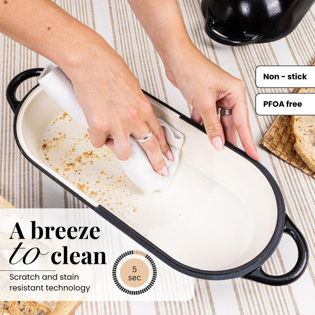 Enamelled Cast Iron Bread Loaf Pot – Non-Stick Dutch Oven, 32cm x 14cm (Multiple Colours),by Nuovva