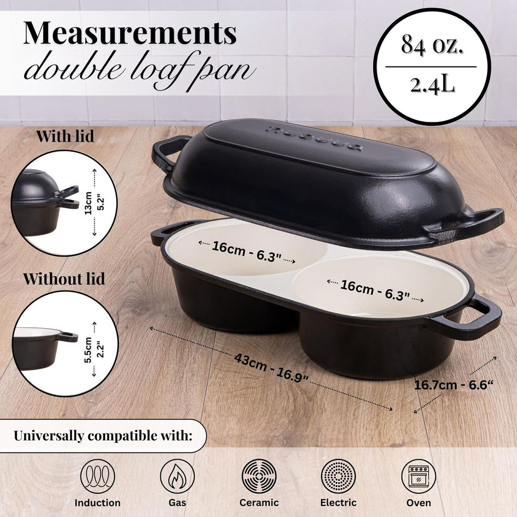 Cast Iron Dutch Oven – Double Round Bread Loaf Pot – 16cm Diameter, (Multiple Colours), by Nuovva