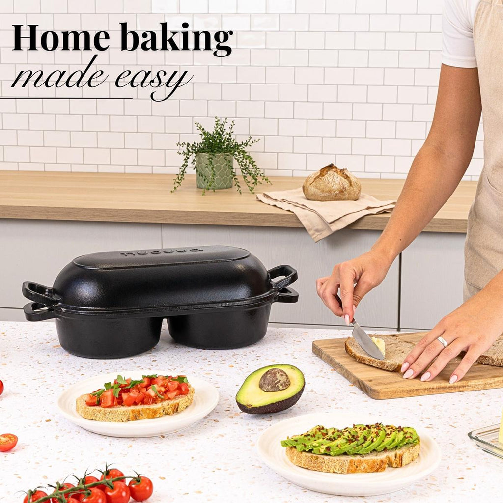 Black Enamelled Cast Iron Dutch Oven, Double Loaf Bread Pan, 16cm, By Nuovva