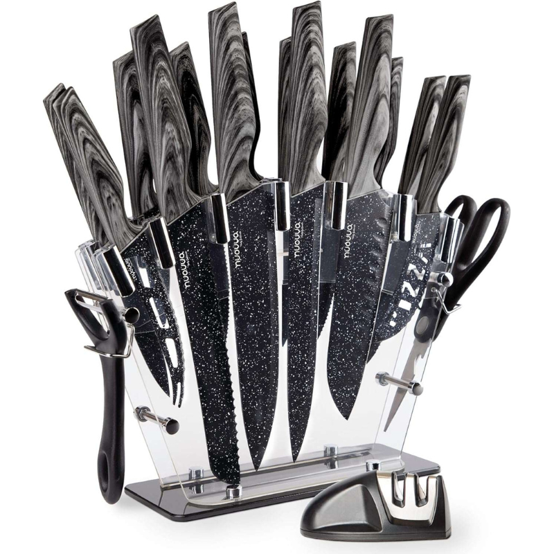 Professional Kitchen Knife Set with Acrylic Block - 17 Pieces (Multiple Colours), by Nuovva