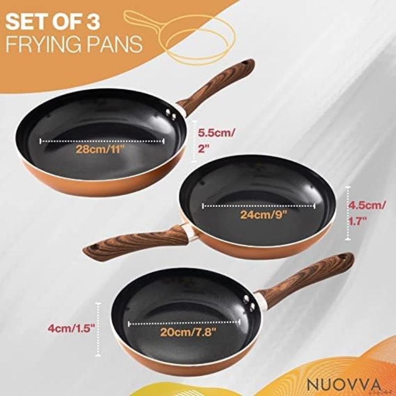 Frying Pan Set 3Pcs - 20cm, 24cm, 28cm (Multiple Colours)