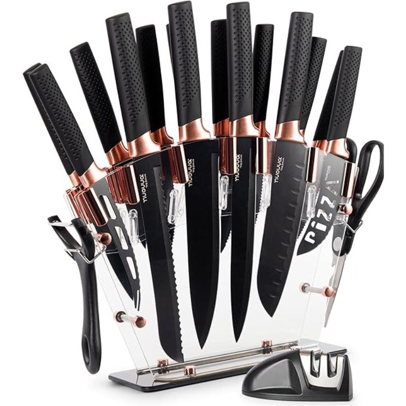 Professional Kitchen Knife Set with Acrylic Block - 17 Pieces (Multiple Colours), by Nuovva