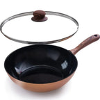 Copper Induction Non-Stick Wok Pan – Deep Stir Fry Pan With Lid - 28cm