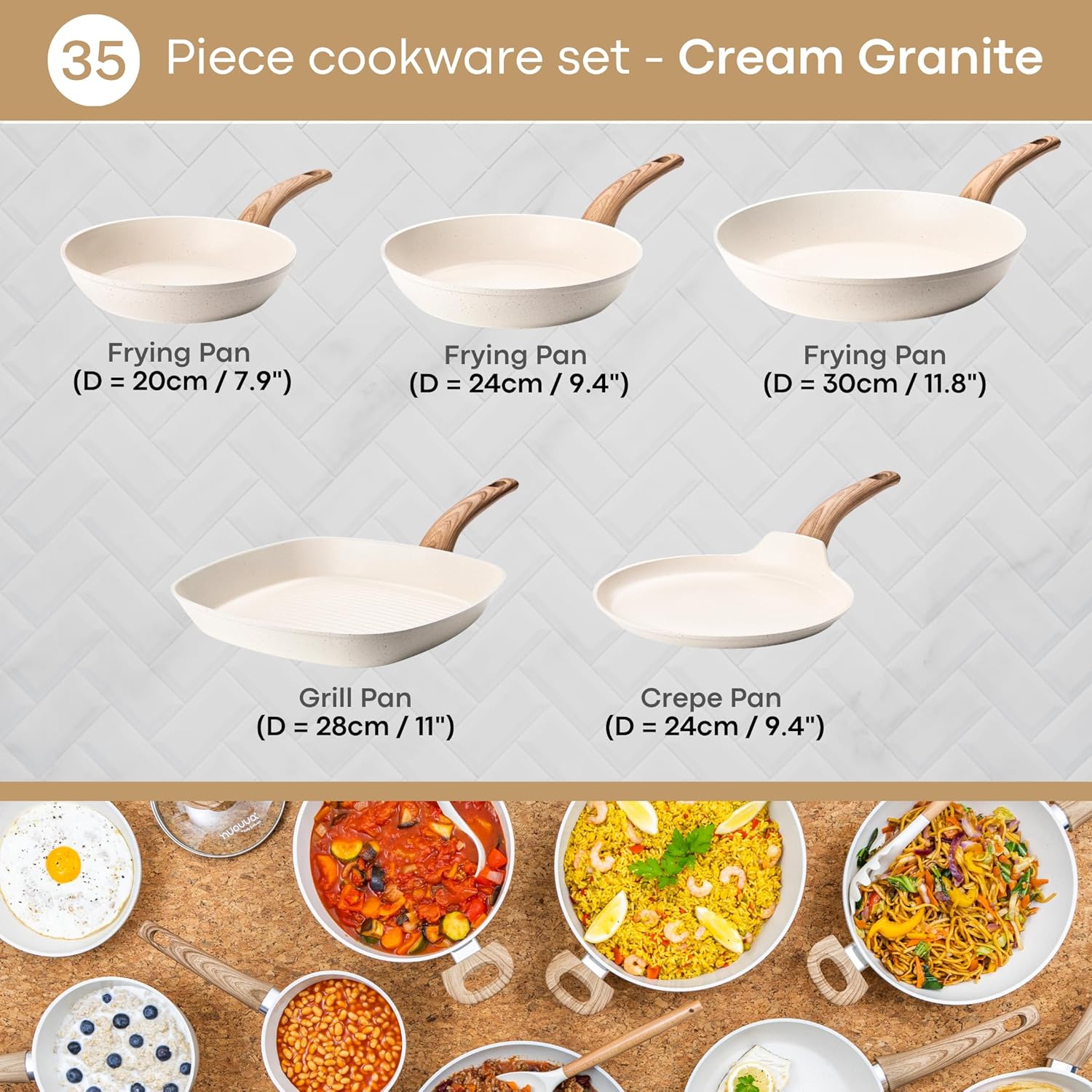 35pcs Kitchen Cookware & Kitchen Knife Set (Multiple Colours)