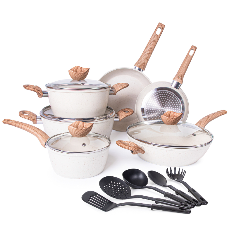 Cream Kitchen Cookware Set with Lids - 15-Pieces