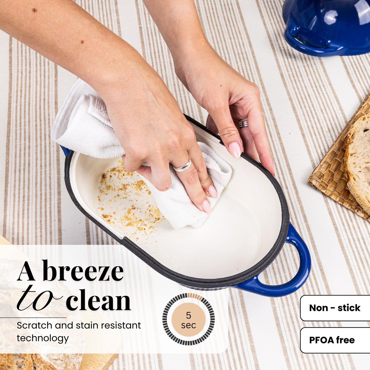 Dark Blue Enamelled Cast Iron Bread Loaf Pan, Oven Safe Non-Stick Dutch Oven - 22x14cm, by Nuovva