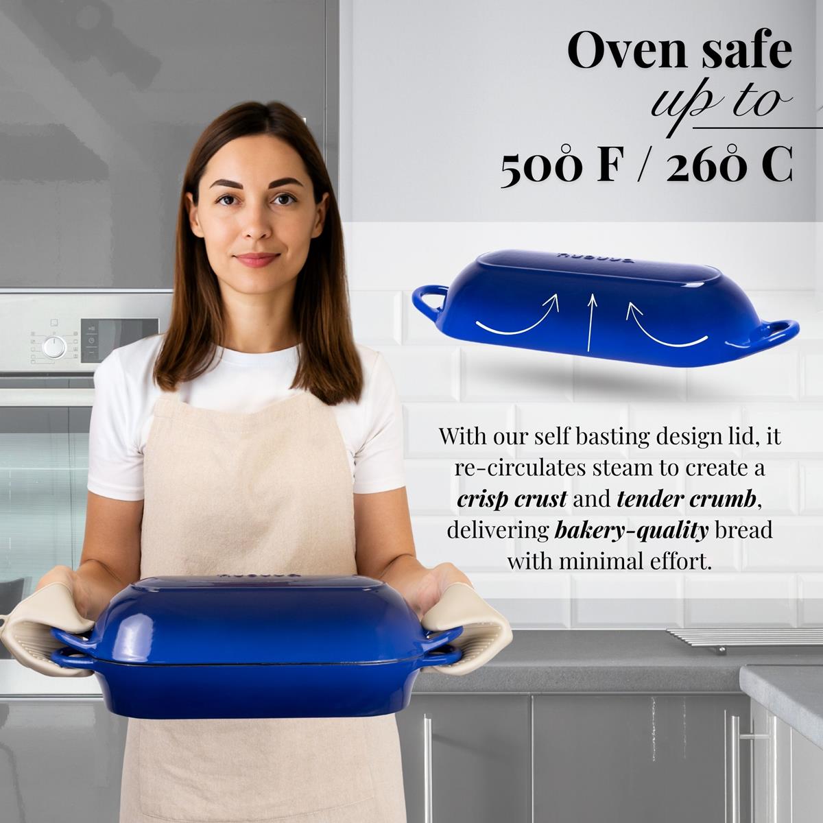 Enamelled Cast Iron Bread Loaf Pot – Non-Stick Dutch Oven, 32cm x 14cm (Multiple Colours),by Nuovva