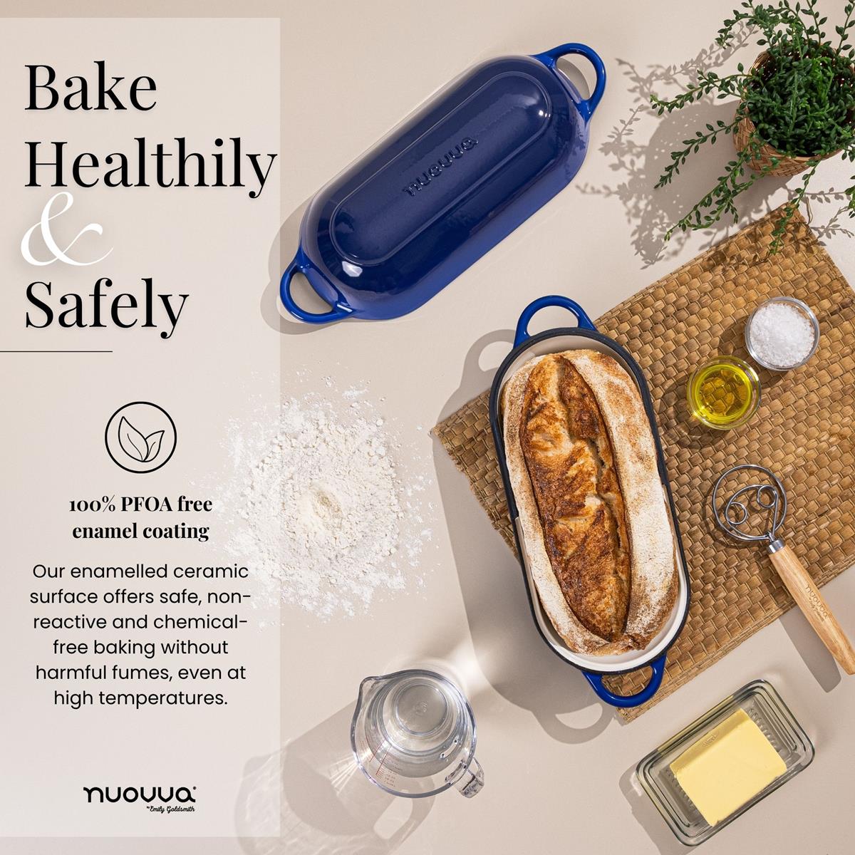 Dark Blue Enamelled Cast Iron Bread Loaf Pot , Non-Stick Dutch Oven - 32x14cm, By Nuovva