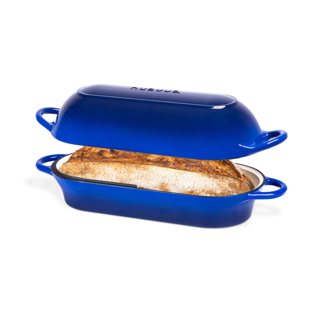Dark Blue Enamelled Cast Iron Bread Loaf Pot , Non-Stick Dutch Oven - 32x14cm, By Nuovva