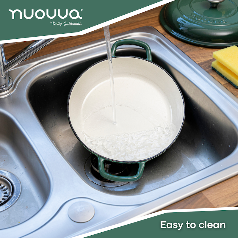 Shallow Cast Iron Dutch Oven Casserole Pot - 2.2L - 26cm, (Multiple Colours) by Nuovva