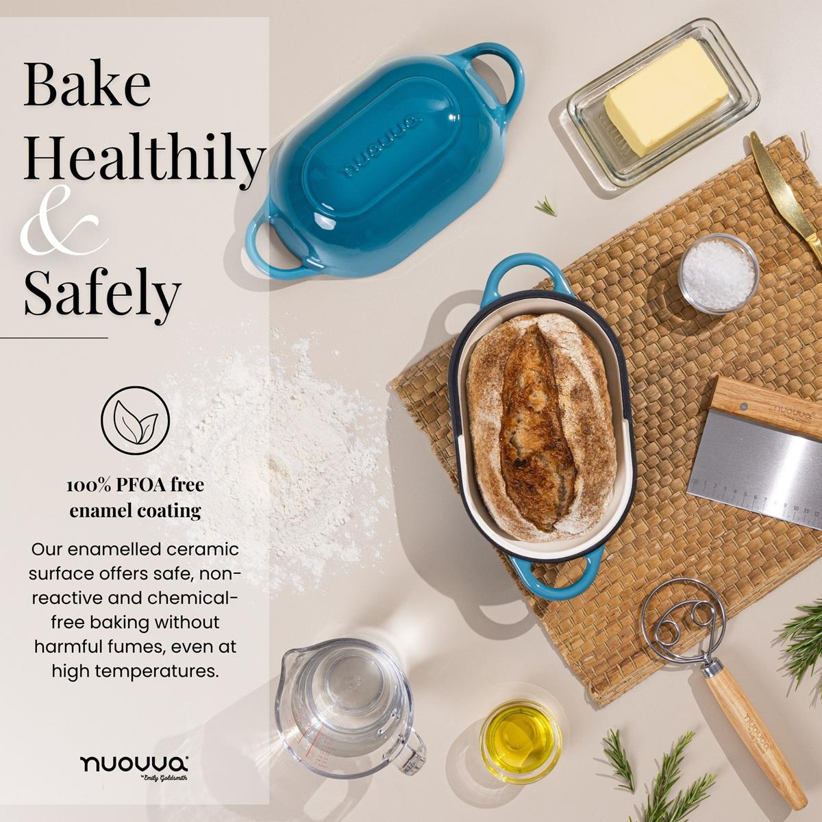 Light Blue Enamelled Cast Iron Bread Loaf Pan, Oven Safe Non-Stick Dutch Oven - 22x14cm, by Nuovva