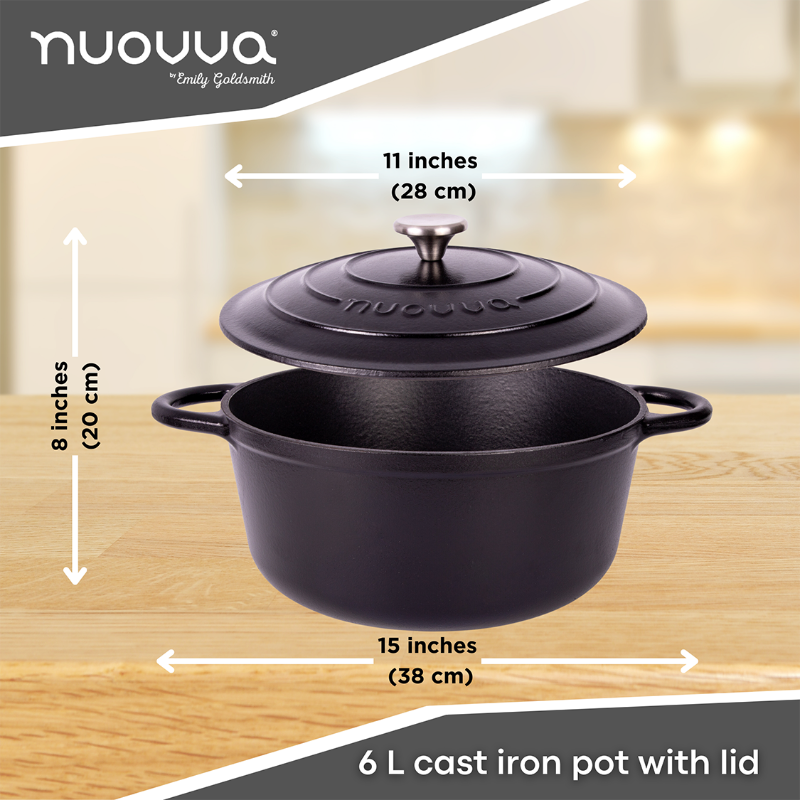 Black Enamelled Cast Iron Casserole Pot - 28cm - 6L