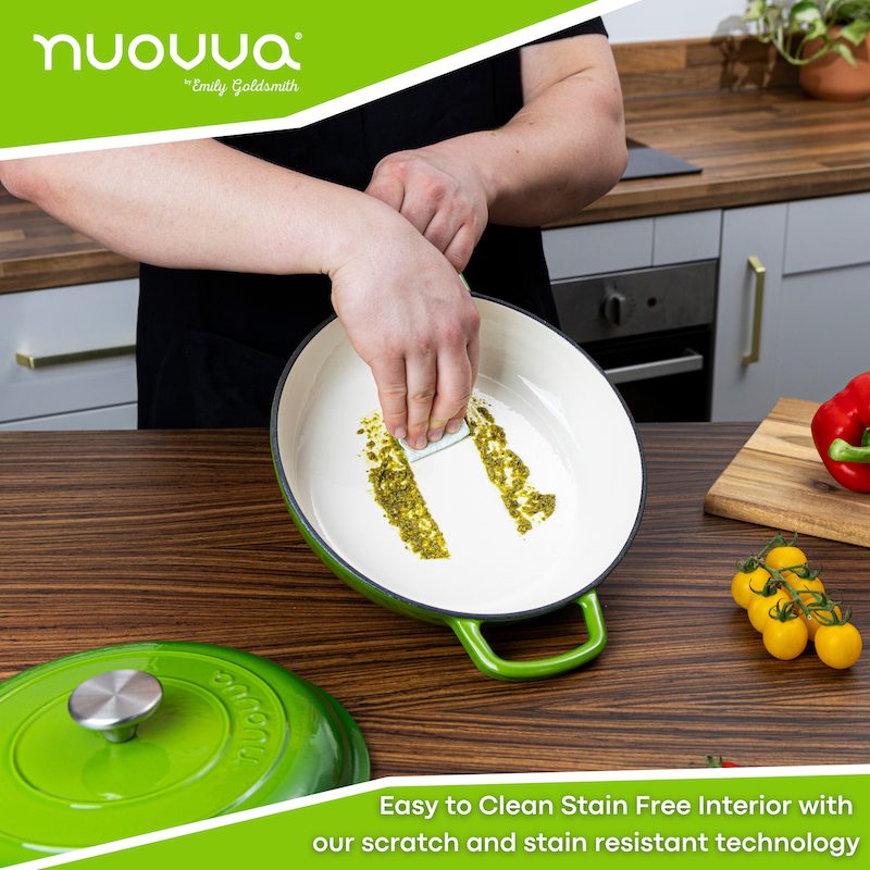 Light Green Shallow Cast Iron Dutch Oven Casserole Pot - 2.2L - 26cm, by Nuovva