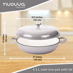 Shallow Cast Iron Dutch Oven Casserole Pot (Multiple Colours & Sizes) by Nuovva