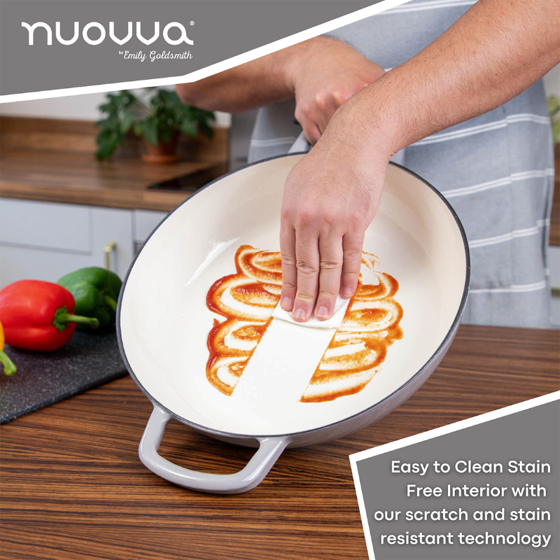 Shallow Cast Iron Casserole Dish with Lid - 32cm - 3.5L (Multiple Colours), by Nuovva