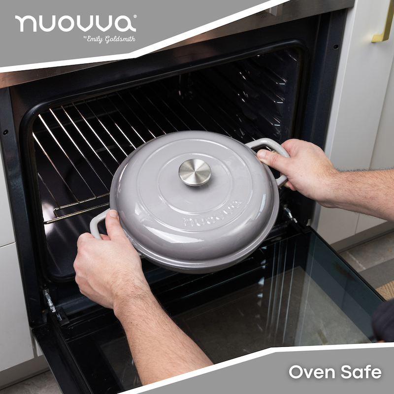 Grey Shallow Cast Iron Dutch Oven Casserole Pot - 2.2L - 26cm, by Nuovva