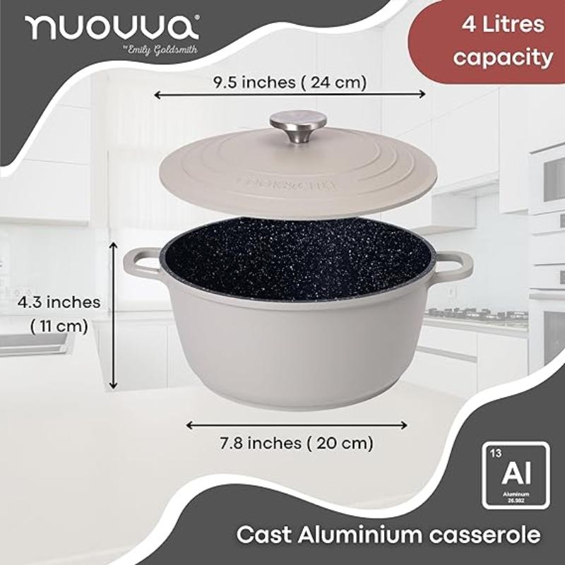 Grey Aluminium Casserole Pot with Lid - 4L - 24cm, by Nuovva