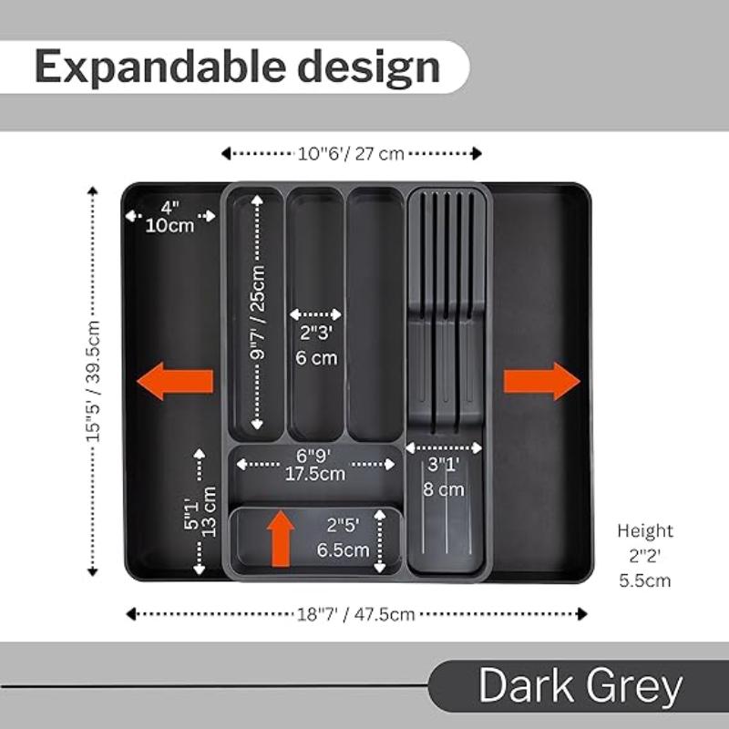 Grey Expandable Cutlery Drawer Organiser Divider, by Nuovva
