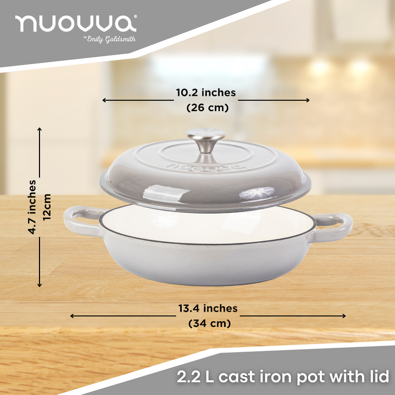 Shallow Cast Iron Dutch Oven Casserole Pot (Multiple Colours & Sizes) by Nuovva