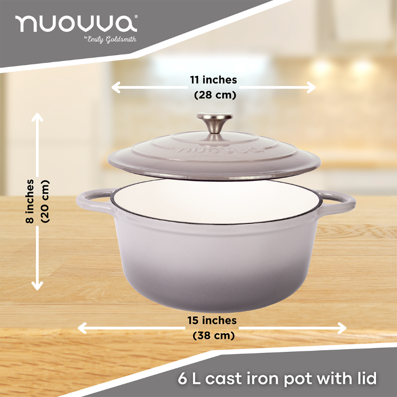 Grey Enamelled Cast Iron Casserole Pot - 28cm - 6L