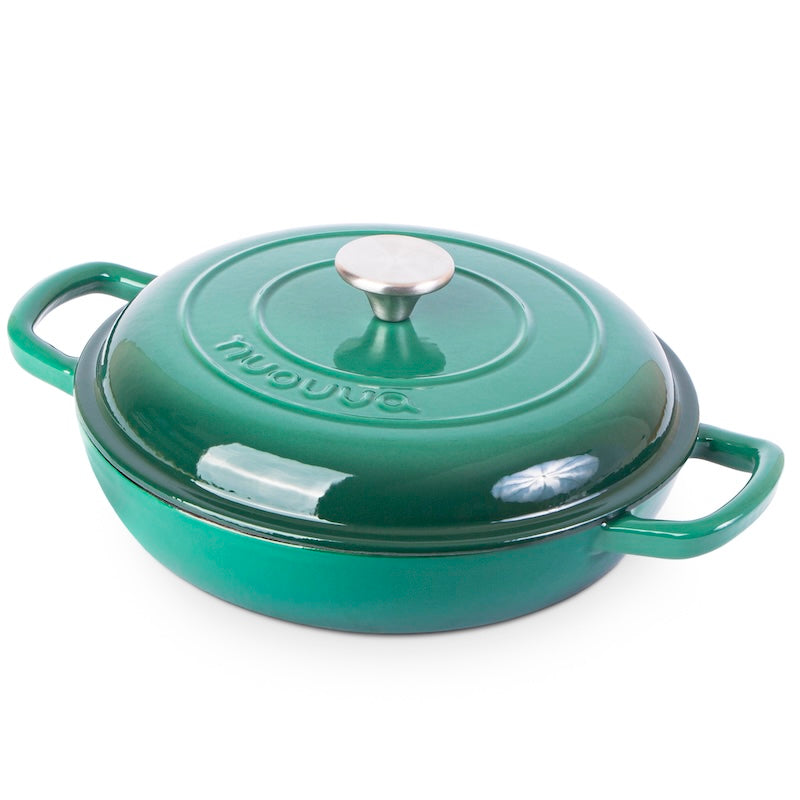 Shallow Cast Iron Dutch Oven Casserole Pot - 2.2L - 26cm, (Multiple Colours) by Nuovva