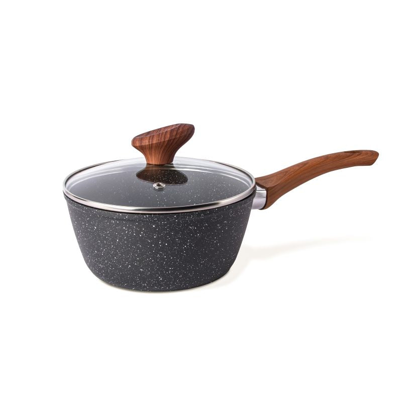 Marble Granite Non-Stick Saucepan with Lid (Multiple Set Sizes) by Nuovva
