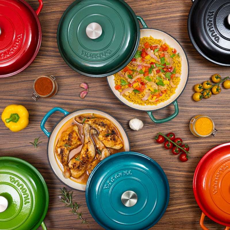 Shallow Cast Iron Dutch Oven Casserole Pot (Multiple Colours & Sizes) by Nuovva