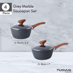 Non-Stick Saucepan with Lid - 2 Pieces, 16cm, 18cm (Multiple Colours) by Nuovva