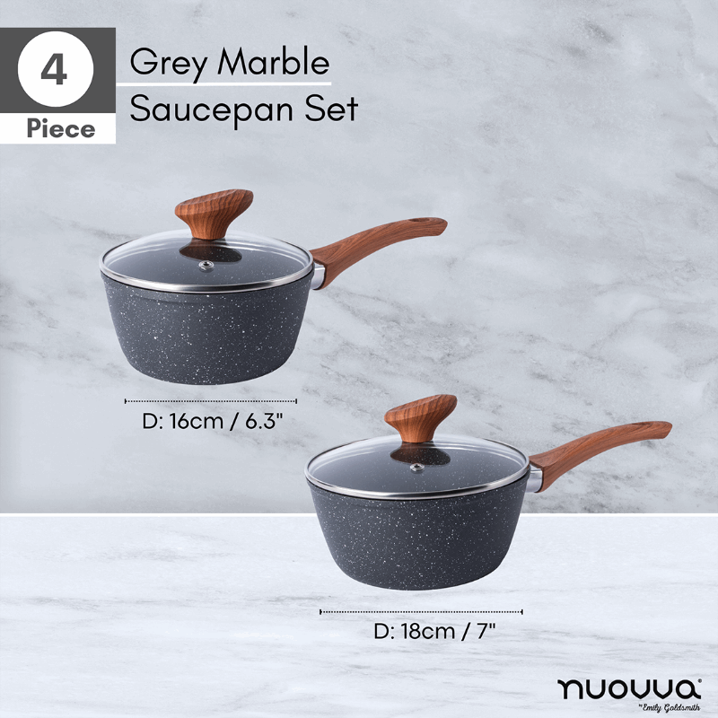 Non-Stick Saucepan with Lid - 2 Pieces, 16cm, 18cm (Multiple Colours) by Nuovva