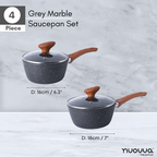 Marble Granite Non-Stick Saucepan with Lid (Multiple Set Sizes) by Nuovva
