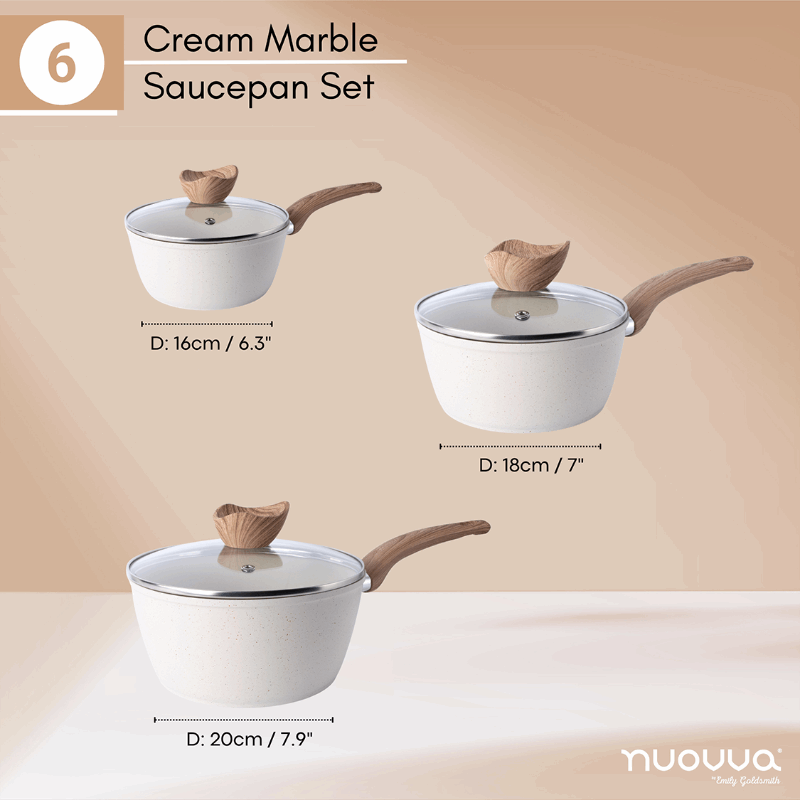 Non-Stick Saucepan with Lid - 3 Pieces, 16cm, 18cm, 20cm ( Multiple Colours) by Nuovva